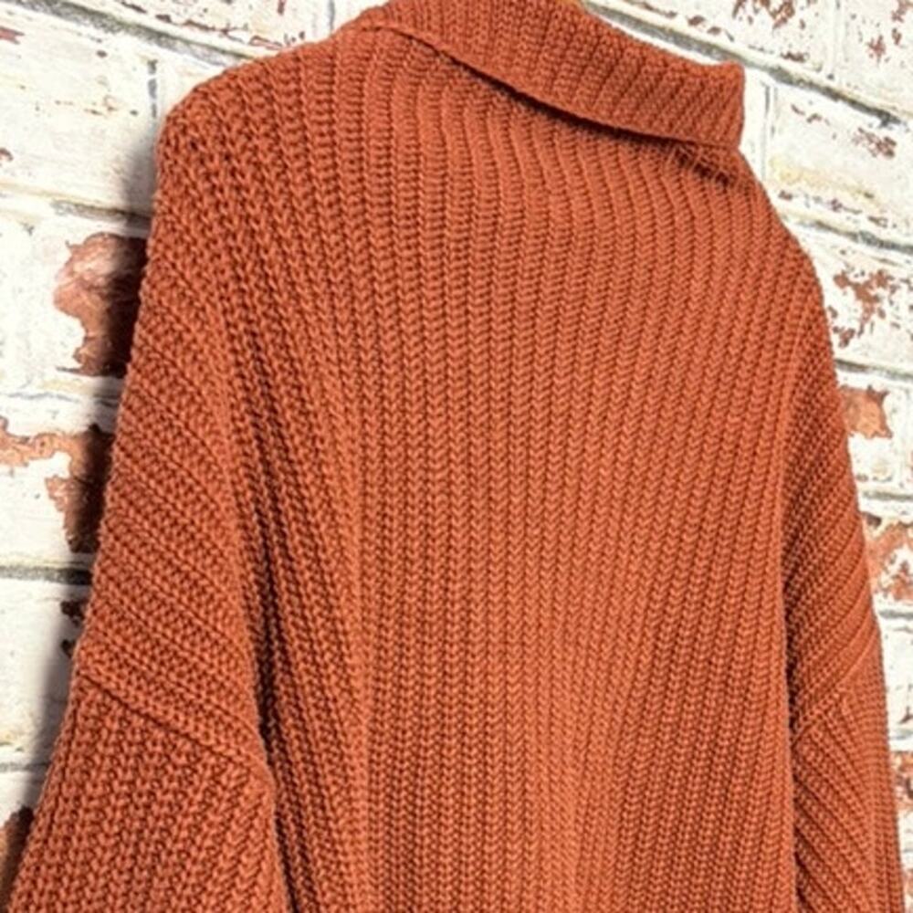 Free People Rust Swim Too Deep Oversized Cotton Blend Knit Turtleneck Sweater - Picture 12 of 12